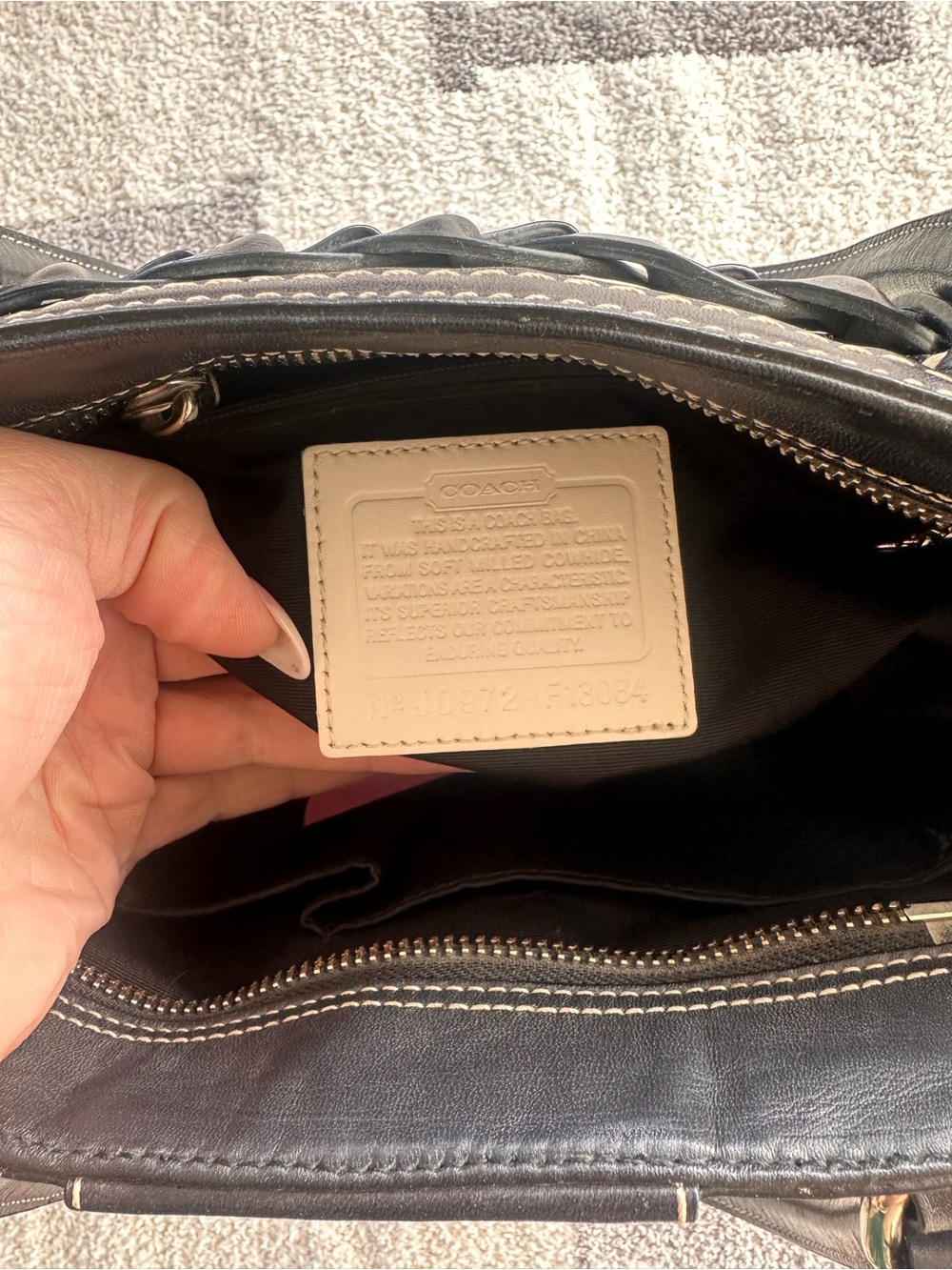 Coach White Leather Tote with Black Trim and Braided Accent - Picture 10 of 11